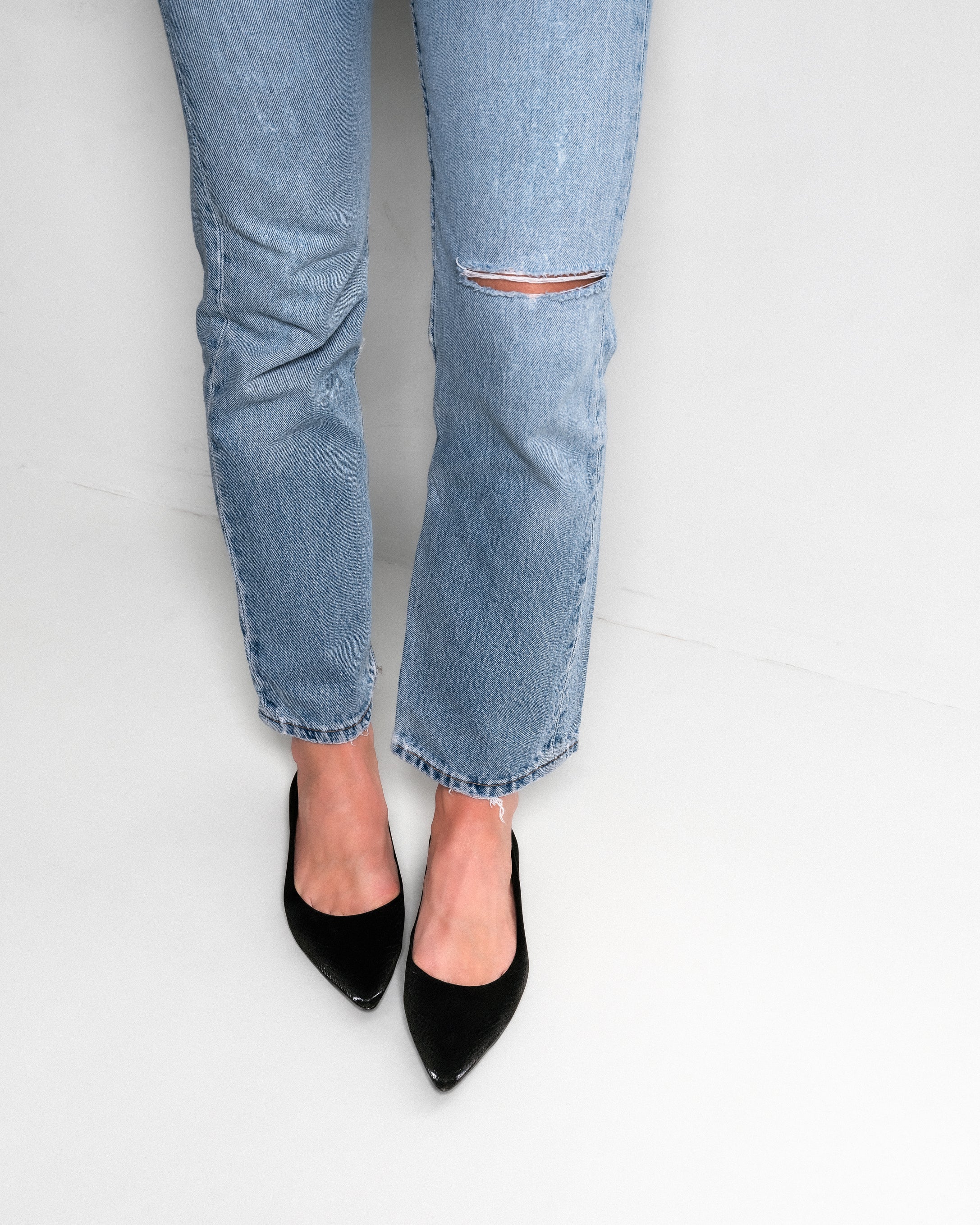 Bikkou 10:30AM Running Between Offices vegan black python pointy ballerina worn